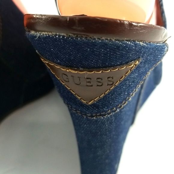 GUESS Blue Denim & Leather Slingback Platforms Size 9.5M. S598 - Picture 7 of 10
